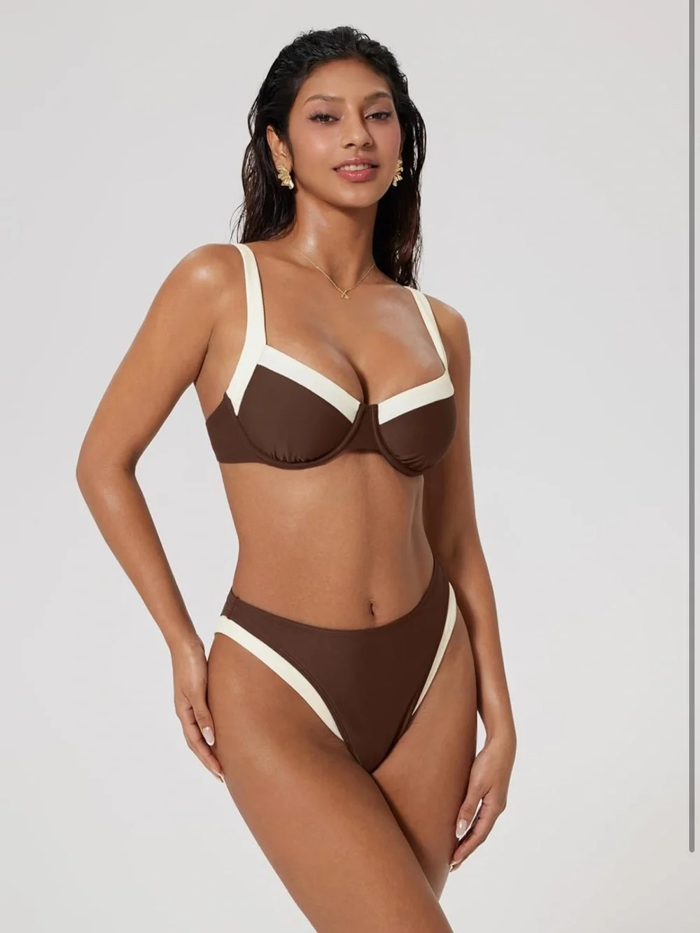 Color Block Underwire Bikini Sets Cheeky High Cut 2 Piece  2XL  1397/bb7-3